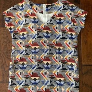 FRNCH tribal print sheath with pockets . Gorgeous woven fabric. Size 6 .